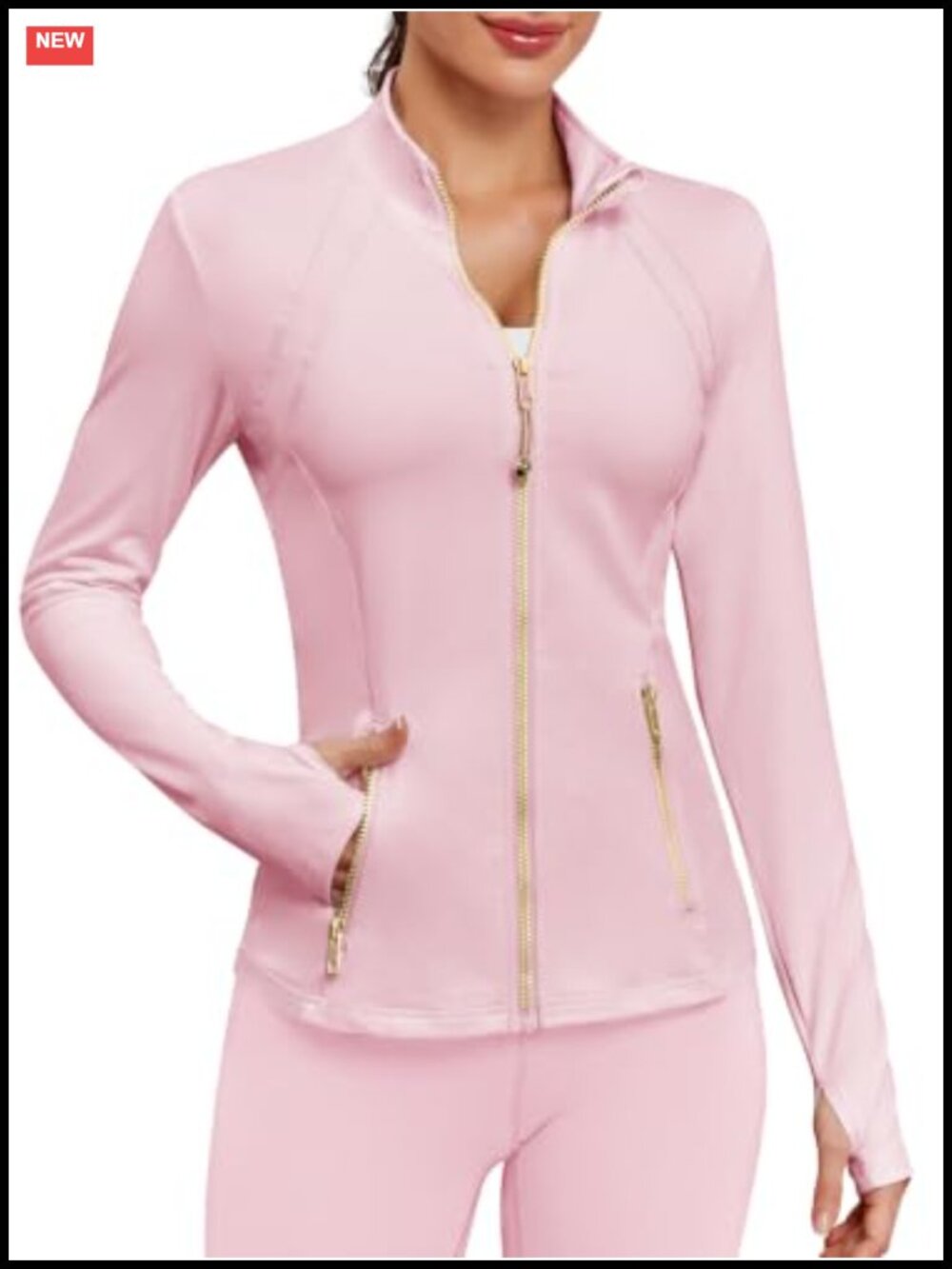Women's Athletic Zip Up Track Jacket Thumb Holes Slim Fit